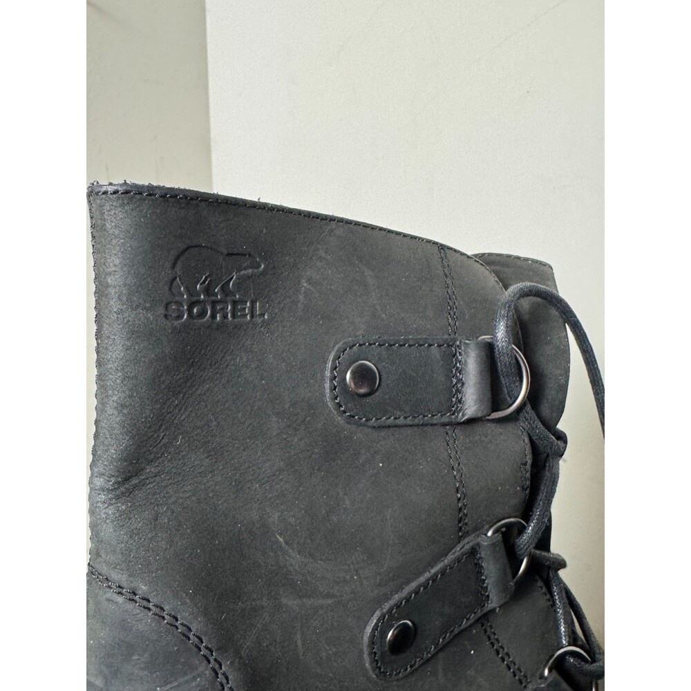 Sorel Black Leather Wedge Boots Lace Up Moto Biker Grunge Women's 9.5 - Picture 2 of 9